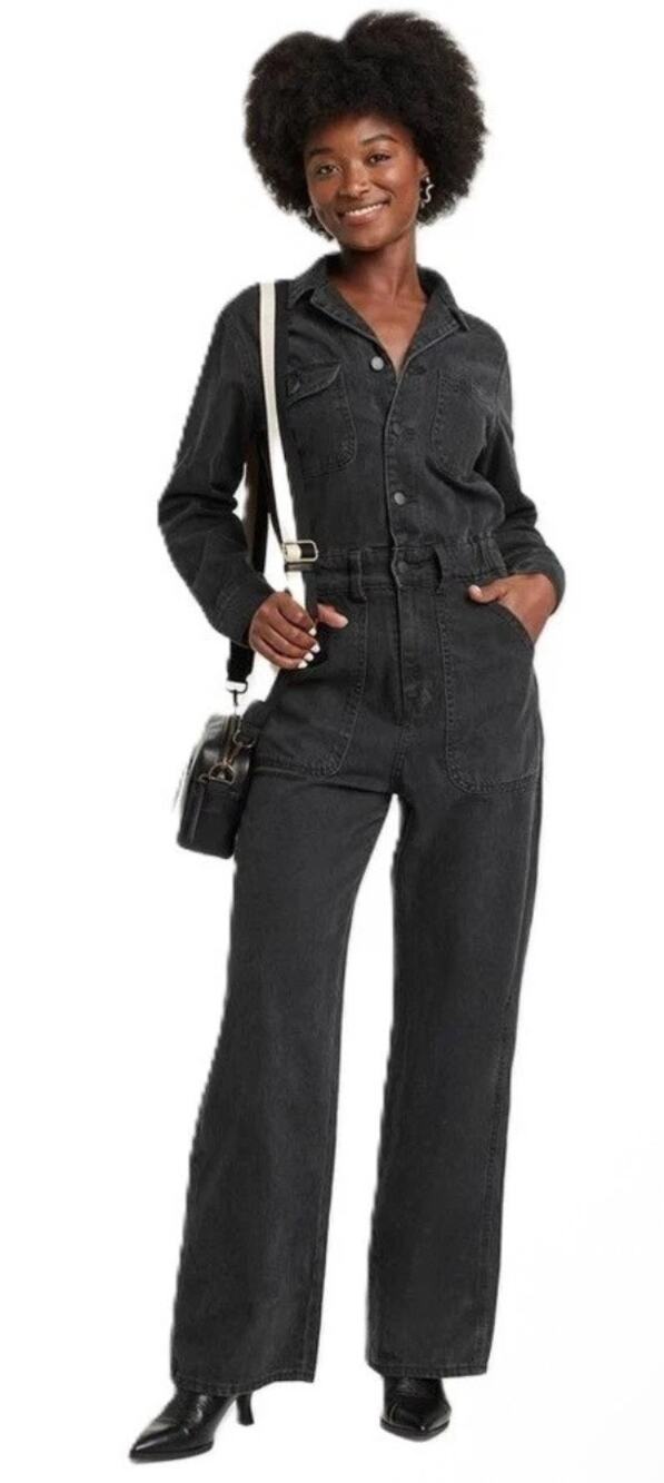 Universal Thread Long Sleeve Utility Baggy Denim Jumpsuit, Black, Size 17, NWT